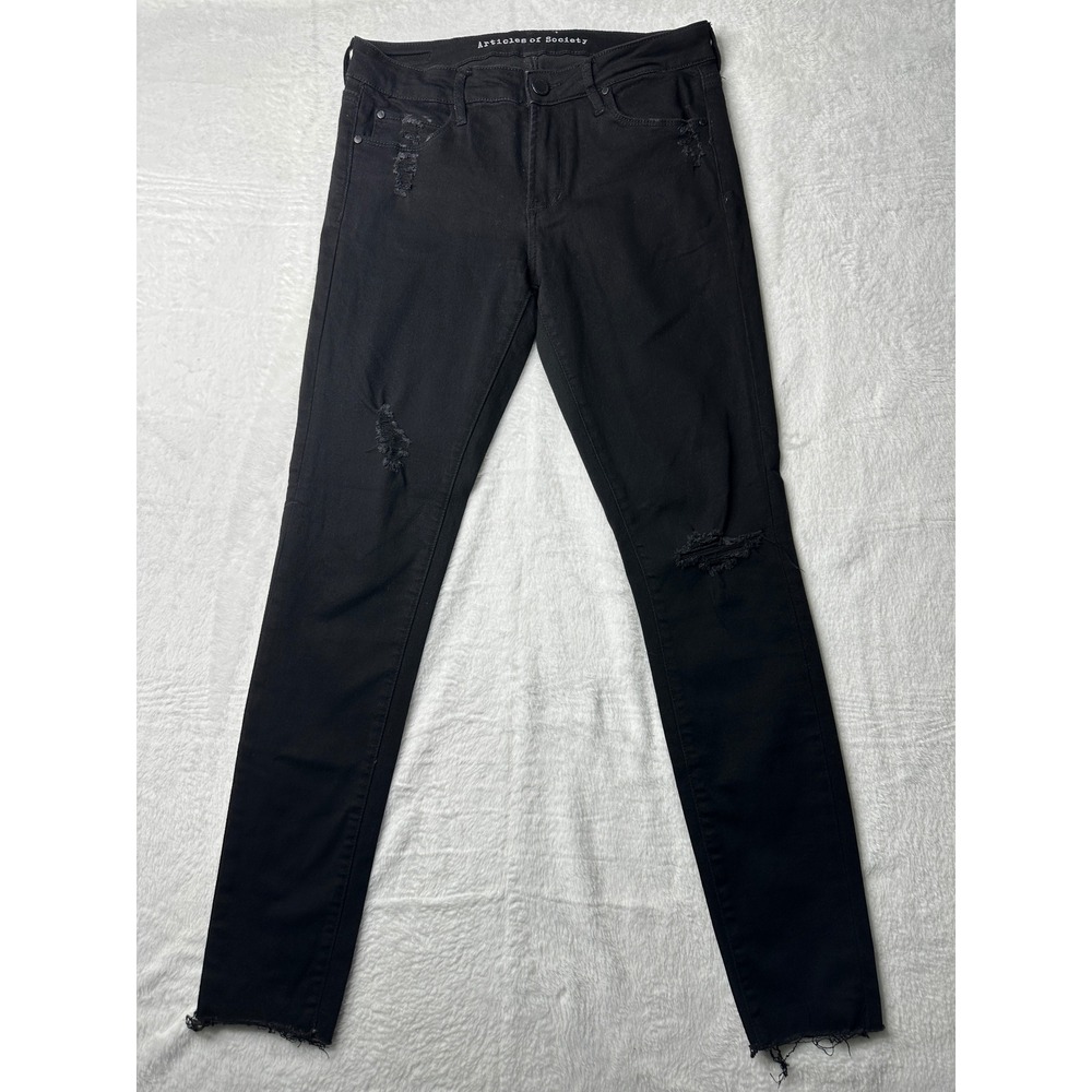 Articles of Society Jeans Womens 27 Black Distressed Skinny Raw Hem